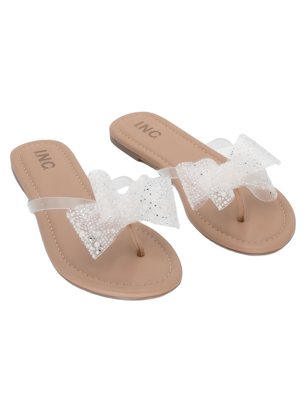INC International Concepts Mabae5 Pearl Bling Bow Thong Sandals Clear Size 8M